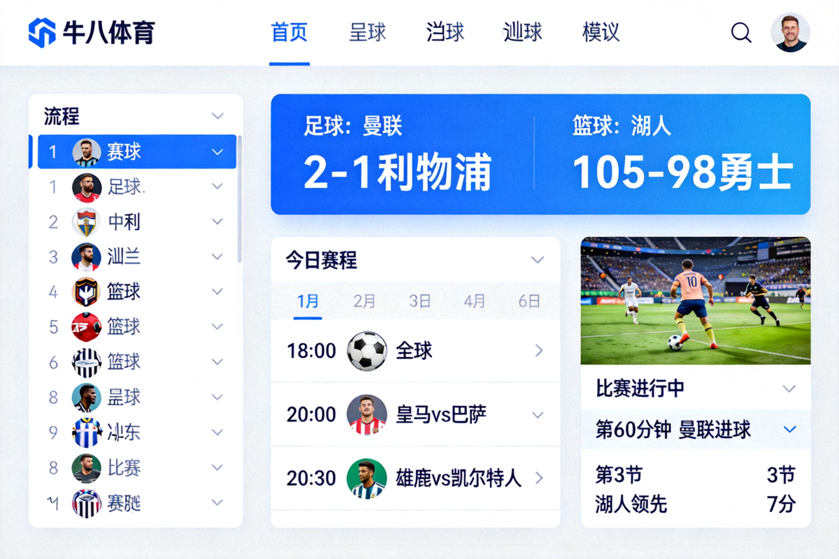 牛八体育直播平台界面展示实时比分、赛程和比赛追踪功能